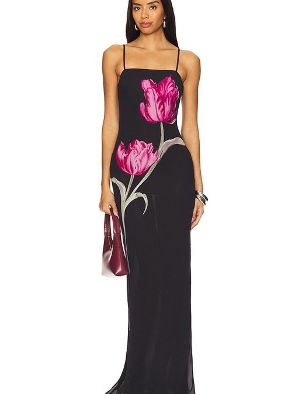Lovers + Friends Black Maxi Dress with Pink Floral Print